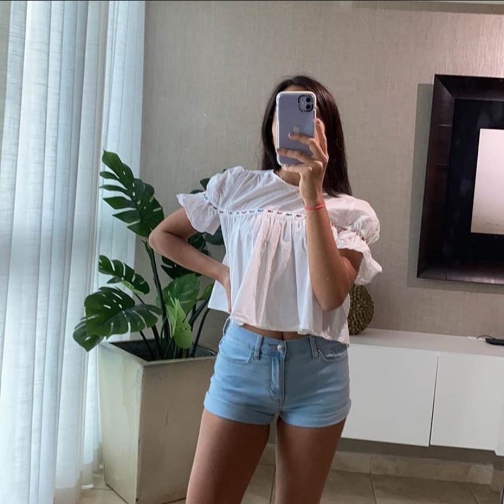 Woman White Top With Color Rhinestones